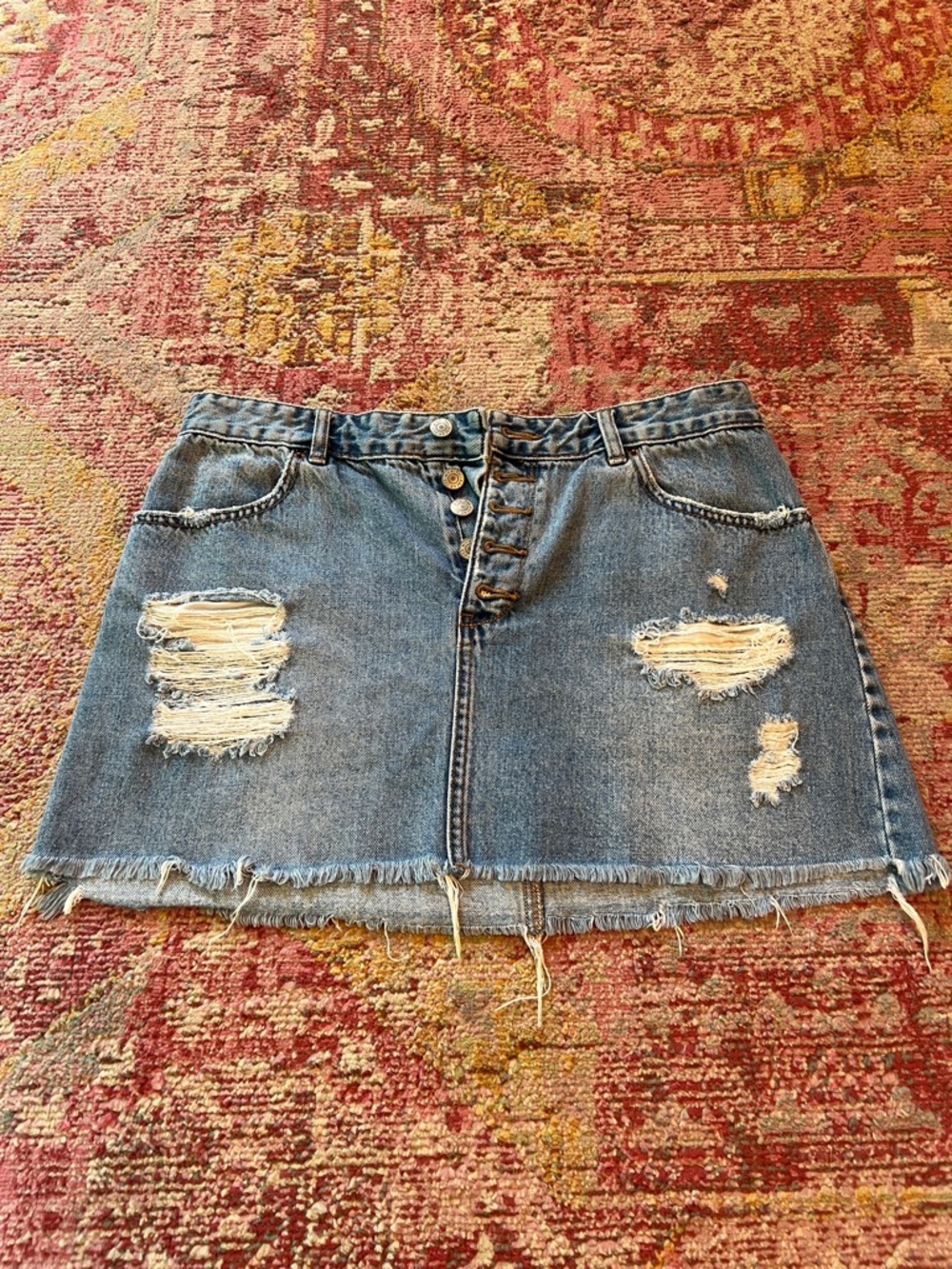 Pull&Bear Distressed Denim Mini Skirt - Light Blue